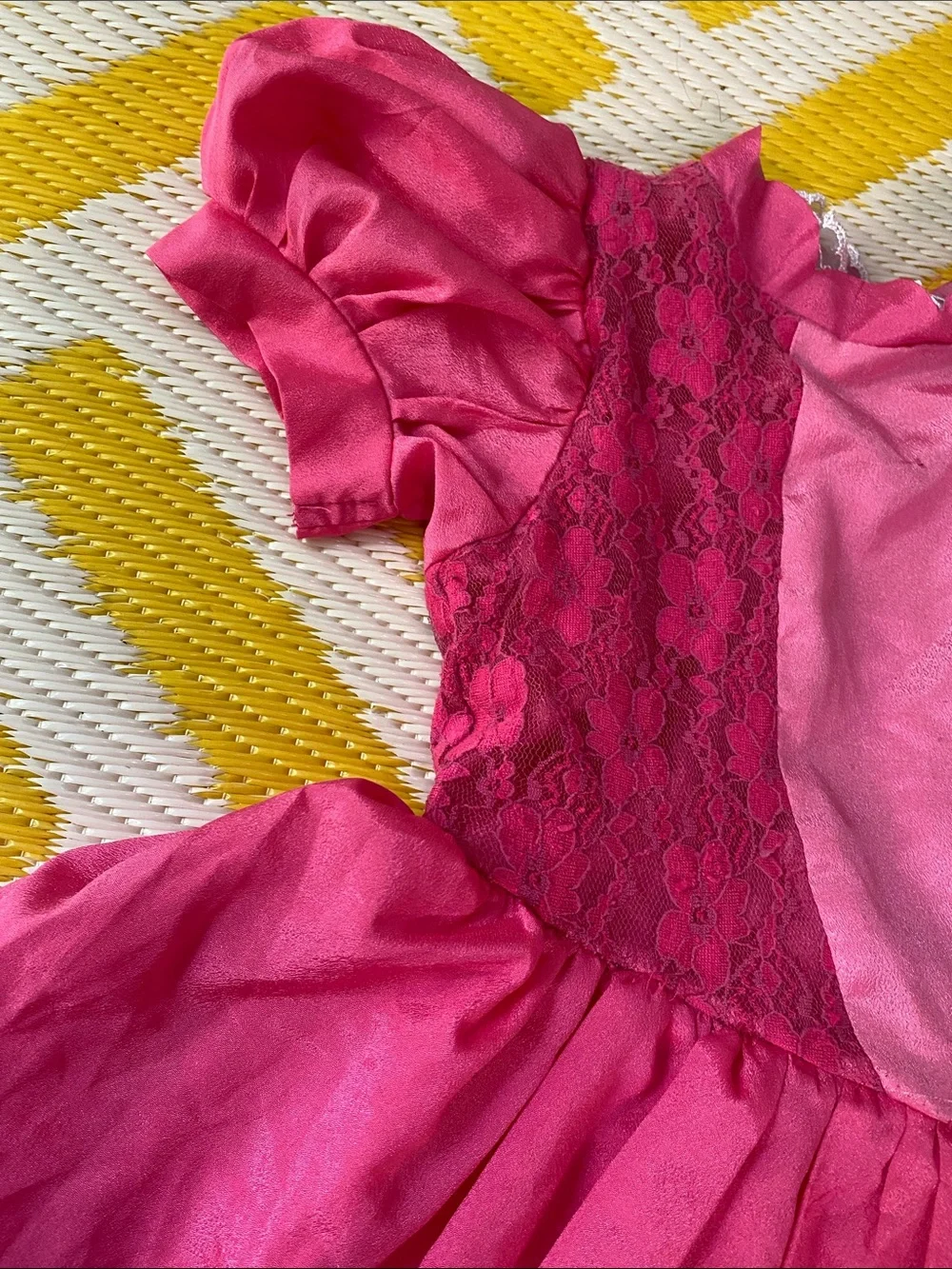 Girls Fuchsia Satin Party Dress with Lace Bodice